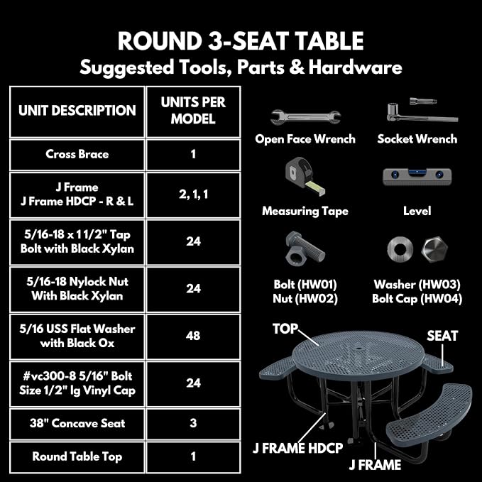COATEDOUTDOORFURNITURE Heavy-Duty Portable Outdoor Picnic Table with Umbrella Hole, Expanded Metal Patio Dining Furniture Made in America (46" Round Top, Light Blue)