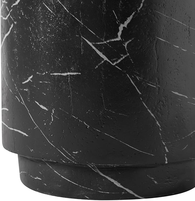 LeisureMod 14” Wide Round Side Table in Fiberstone with Travertine/Painted Finish Tapered Base Indoor and Outdoor Use for Modern Home, Living Room, Patio, Backyard Ramble Collection (Black Marble)