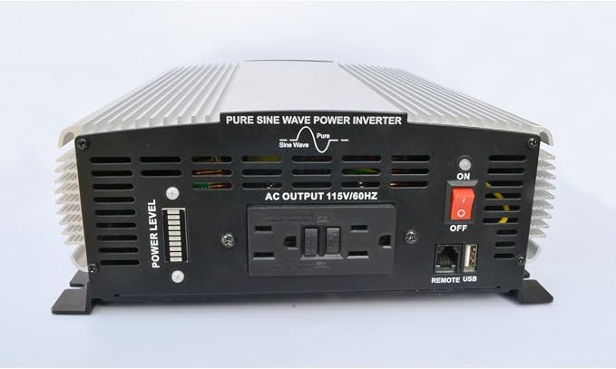 PowerMax 2000 Watt Pure Sine Wave 12Vdc to 120Vac Inverter- AC Output Short Circuit and Temperature Protection That Auto-Reset After Shut-Down.