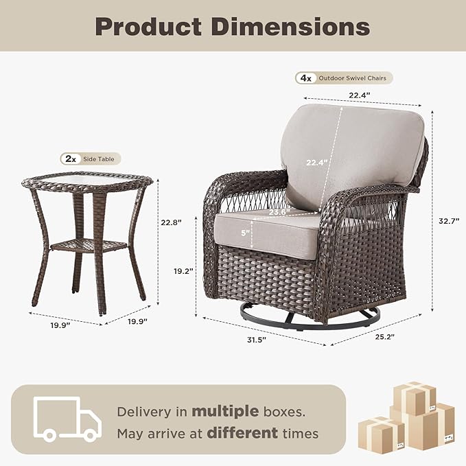 Belord 6 Piece Patio Set with Swivel Chairs,Patio Furniture for Deck Porch Garden,Outdoor Seating Conversation Furniture,Beige