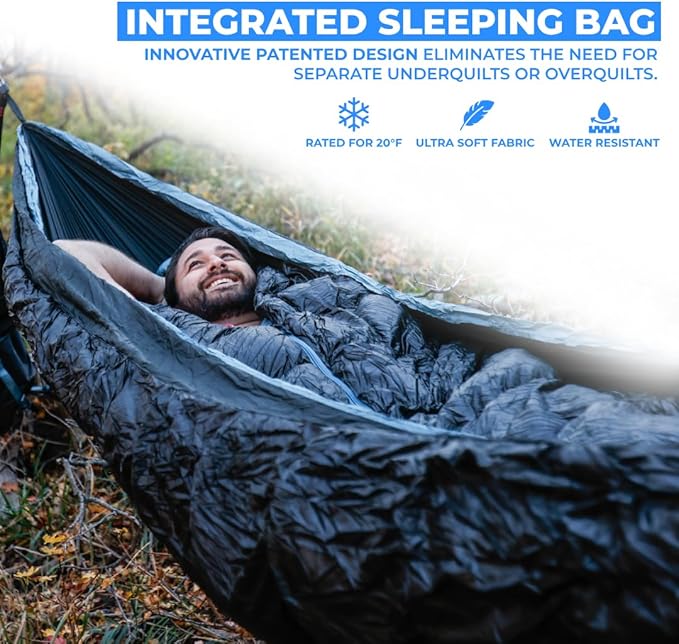 GRAND TRUNK Evolution 20 Down Hammock – Cold Weather Hammock with Integrated Sleeping Bag & Underquilt, 20°F Rated, Lightweight Camping & Backpacking Hammock
