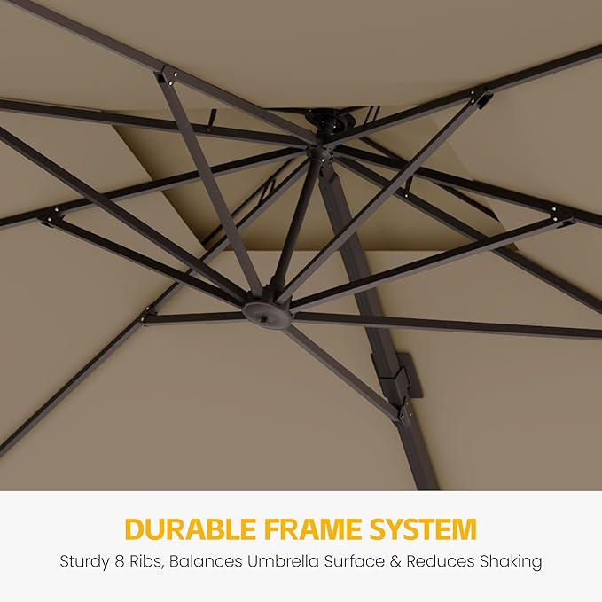 9x12 FT Patio Cantilever Umbrella (Base Not Included) (Base Not Included), Rectangular Heavy Duty Offset Umbrella for 6-8 People, 360°Rotation & Mult Tilt, Double Top Design, for Pool Garden Deck (Tan)