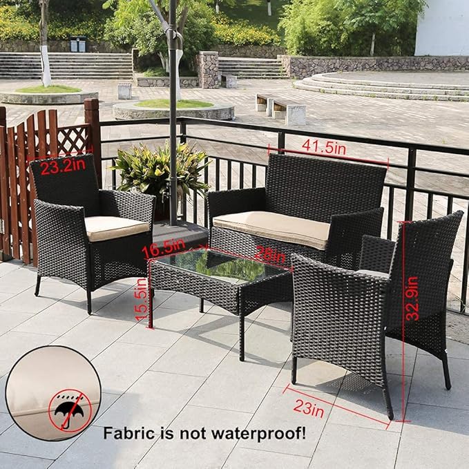 FDW Outdoor Indoor Use Rattan Chairs Wicker Conversation Sets for Backyard Lawn Porch Garden Balcony,Black