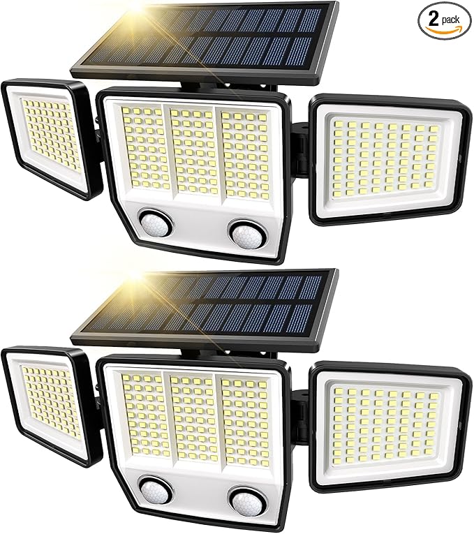 MDCMDCM Solar Motion Sensor Outdoor Lights Waterproof - 3000LM 3 Modes Security Lights Outdoor 270° Illumination IP65 LED Solar Flood Wall Light for Garden Yard Patio Pathway (Modern, 2)