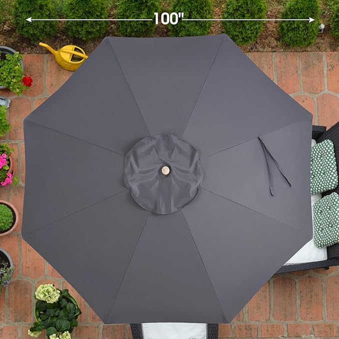 9ft Bamboo Umbrella, Outdoor Patio Umbrella, Waterproof Market Umbrella, 8 Ribs Table Umbrella with Pulley Lift for Garden, Deck, Pool, lawn, Backyard