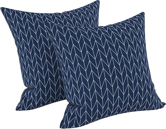 LVTXIII Outdoor Throw Pillows, Decorative Throw Pillows with Inserts, 20"x20" Square Pillows for Bed, Couch, Sofa and Patio Furniture, Set of 2, Herringbone Navy