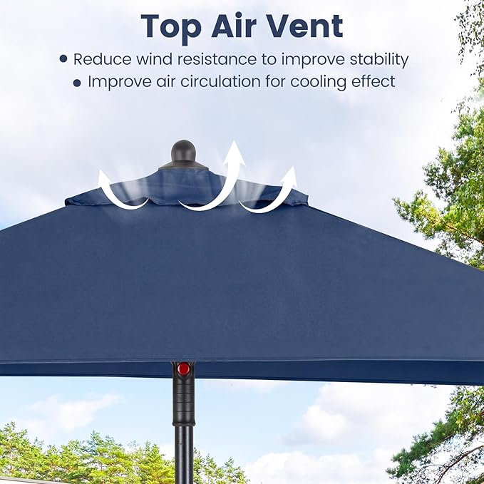 HAPPYGRILL 7 ft Square Patio Umbrella, Outdoor Table Umbrella with Push Button Opening & Top Ventilation, Outdoor Market Shade Parasol with 4 Metal Ribs for Porch, Garden, Apartment, Deck