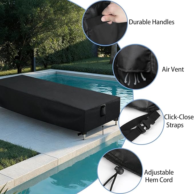 Chaise Lounge Covers, 2 Pack Waterproof Outdoor Lounge Chair Covers for Patio Furniture, Pool Lounge Chair Outdoor Furniture Cover - 80"L x 28"W x 13"H, Black