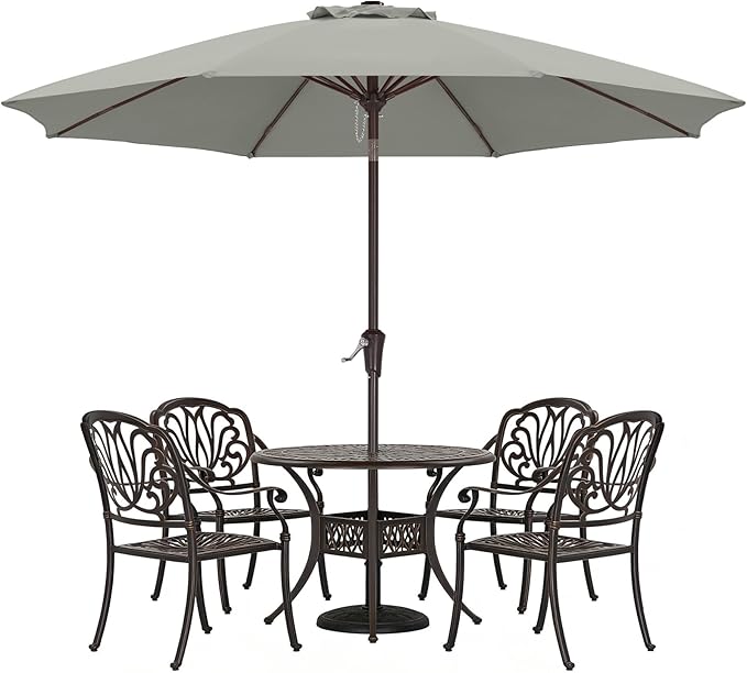 ABCCANOPY 10FT Patio Umbrella, Outdoor Waterproof Table Umbrella with Push Button Tilt and Crank, 8 Ribs UV Protection Pool Umbrella for Garden, Lawn, Deck & Backyard (Gray)