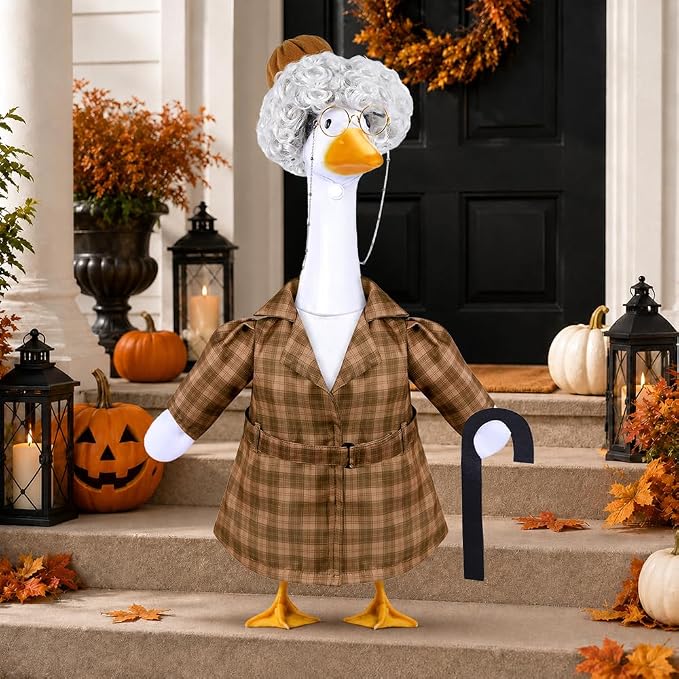 Old Lady Porch Goose Outfits Spring Summer Grandma Goose Clothes for 23" Porch Goose 100 Days of School Outdoor Garden Patio Yard Lawn Art Decoration