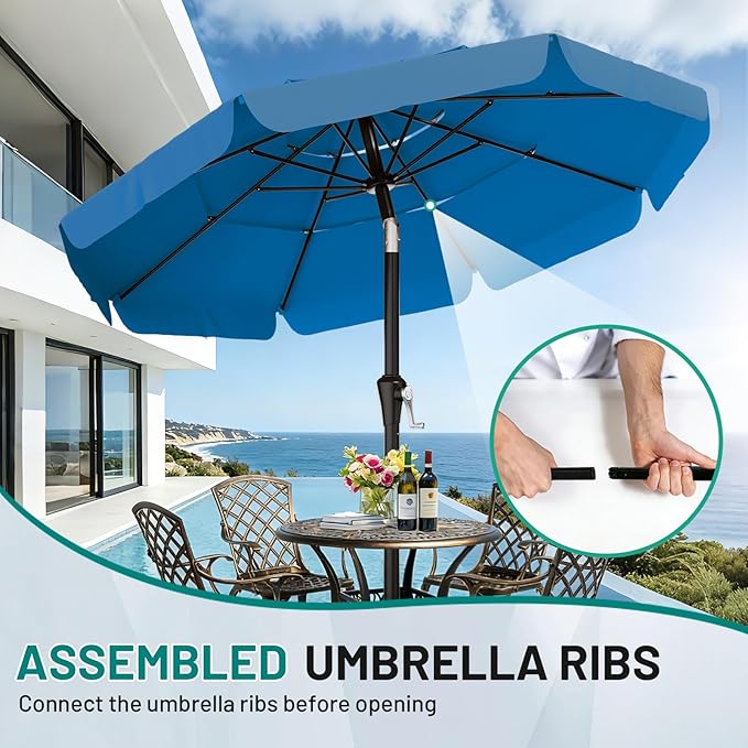 AreShark 10FT 3-Tiers Patio Umbrella with Valance, Outdoor Umbrellas with Crank/Tilt, Table Market Umbrella Vented w/ 8 Sturdy Ribs for Garden, Deck, Backyard, and Pool, Royal Blue