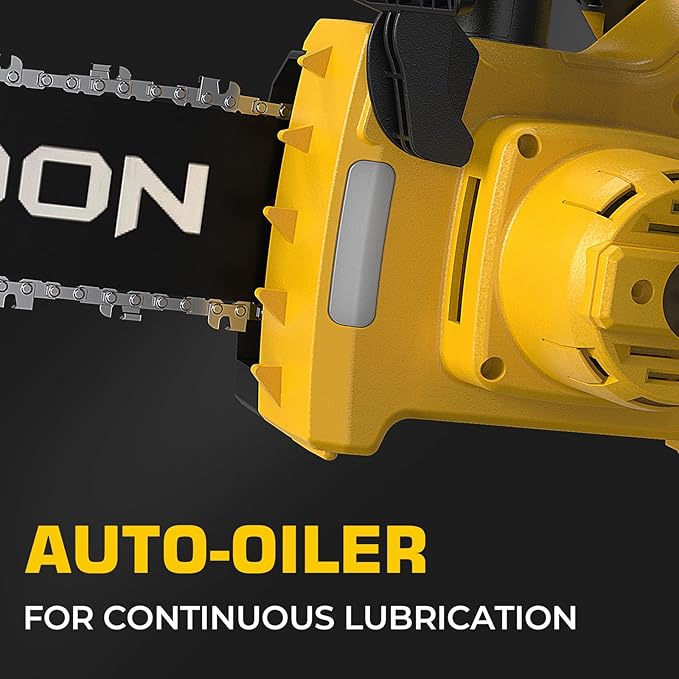 BITOON 12-Inch Chainsaw with 2PCS 4.0Ah Battery and Charger, Auto-Oiler, Brushless Cordless 12" Compact Chain Saw, Portable Electric Chainsaws for Cutting Wood, Branches Yellow