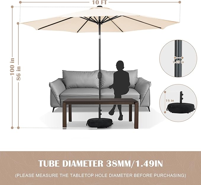 Sundale Outdoor 10 ft Patio Umbrella with Sand Bag Umbrella Base Included, Outdoor Umbrella with Tilt and Crank, Beige