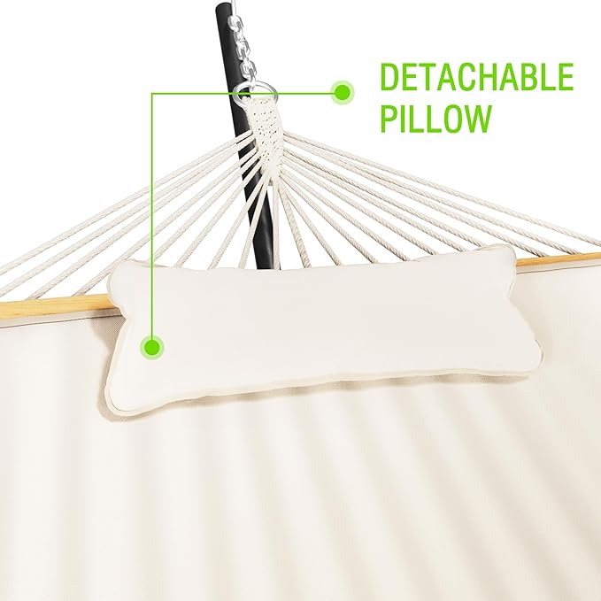 MUPATER 12FT Double Hammock with Stand Included, 2 Person Outdoor Quilted Hammock with Stand, Rope with Pad and Pillow, hamacas para adultos, White