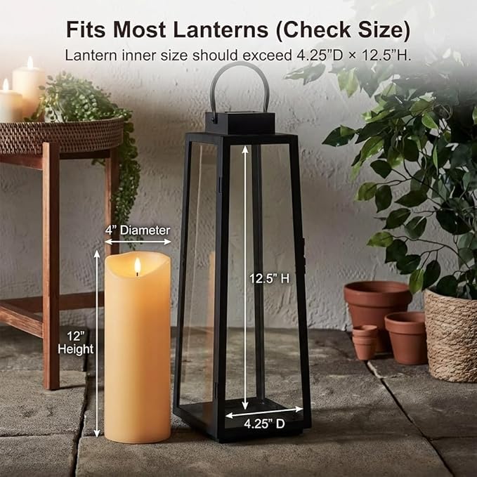 ANGELLOONG 12"X4" Flameless Candles with Remote, Set of 2 Waterproof Outdoor Battery Operated Pillar Candles with Timer, LED Candles Flickering for Lanterns, Porch, Patio Decor