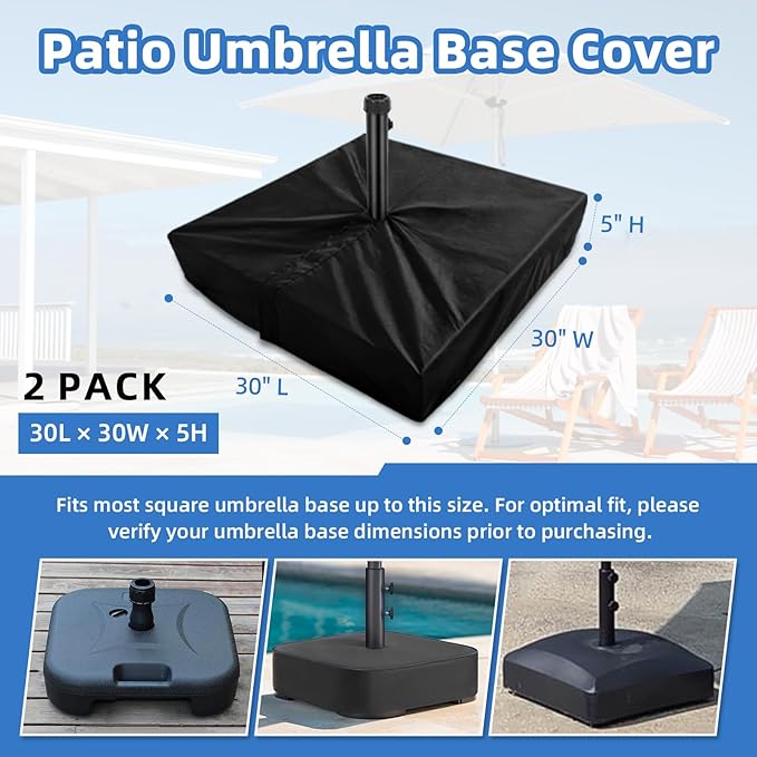 Patio Umbrella Base Cover 2 Pack 600D Polyester Weather-Resistant Waterproof Umbrellas Base Cover Square 30"L x 30"W x 5"H Anti-UV Anti-Fade Outdoor Offset Umbrella Stand Base Protect Covers,Black
