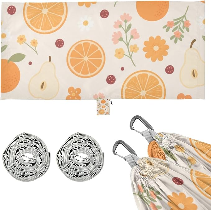 Orange Pear Floral Texture Cream 330lb Capacity Outdoor Hammocks with Hanging Ropree Hammock for Outside Beach Patio Garden soporte para hamacas para adultos