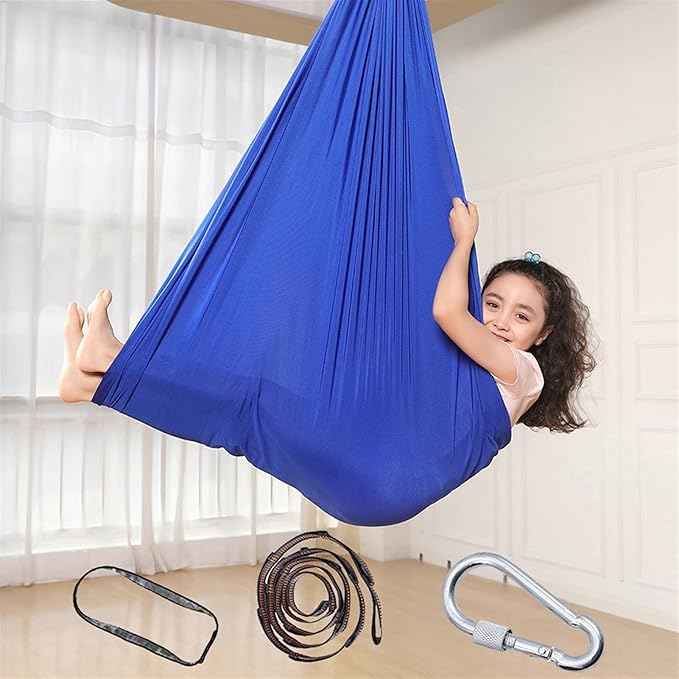 Indoor Therapy Swing for Kids, (Hardware Included) Snuggle Cuddle Hammock for Children with Autism, ADHD, Aspergers, Sensory Integration (Color : Royal Blue, Size : 150x280cm/59x110in)