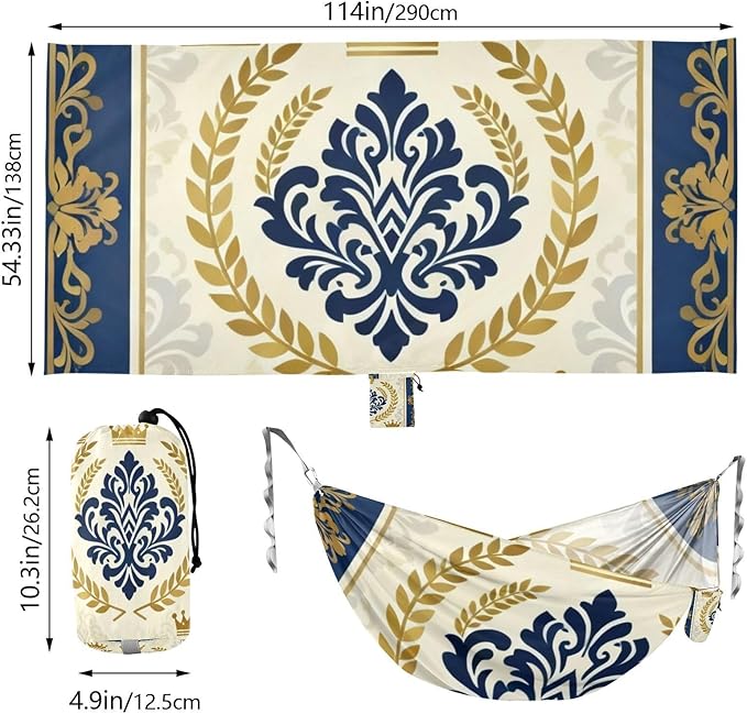 Crown Pattern Outdoor Hammocks with Tree Straps Fabric Hammock for Camping & Hiking Essential