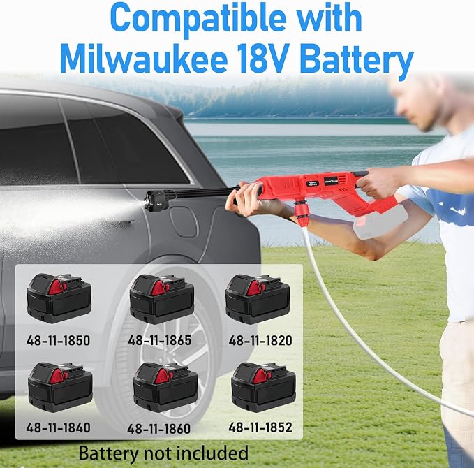 Cordless Cleaner Tool for Milwaukee Battery, Portable Car Cleaning Tools with 6-in-1 Nozzle for Patio Car Floor Fence Deck Indoor (Battery Not Included)