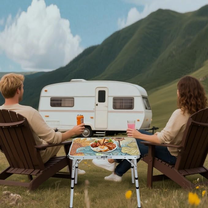 Small Folding Camping Table, 2ft Portable Picnic Table Aluminum 24" x 16", 3 Adjustable Heights Lightweight Dining Table for RV, Picnic, Beach (Sunflower)