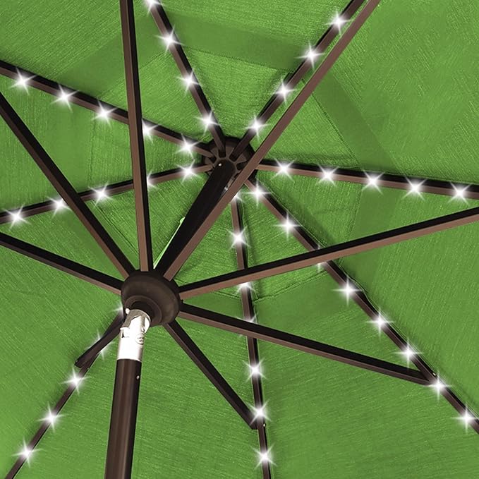 EliteShade USA 10-Year-Non-Fading 10ft Market Patio Umbrella, Commercial Grade Table Sun Umbrella with 80 Solar LED Lights, Crank Open, Windproof & UPF 50+ UV Protection for Garden, Deck, Pool, Backyard, Macaw Green