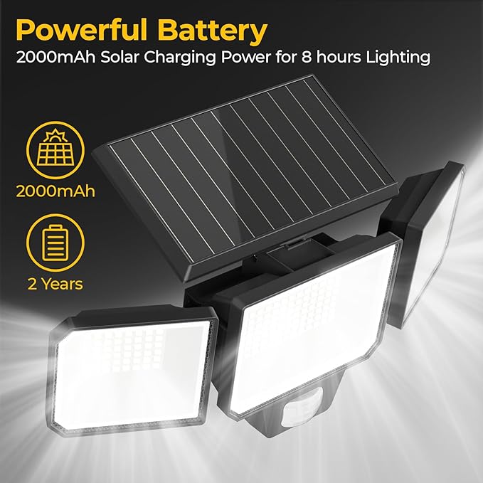 Solar Motion Sensor Lights with Remote Control, IP65 Waterproof LED Solar Wall Lights, Solar Flood Security Light with 3 Modes for Porch Garage Garden Yard Patio (Black, 2 Pack)