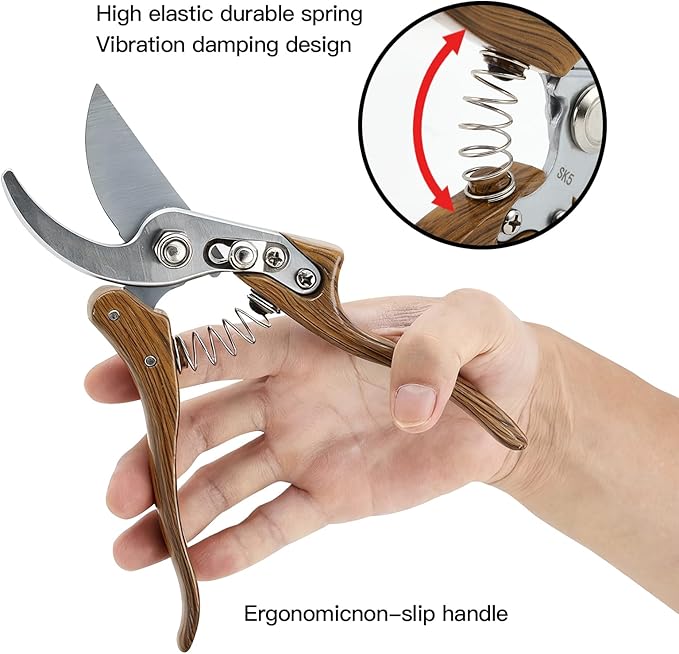 Garvee Pruning Shears for Gardening, Trimming Scissors Wood-Grain Aluminum Handle Garden Shears, Heavy Duty Garden Shears Secateurs Wooden Handle Garden Scissors Pruners Tools