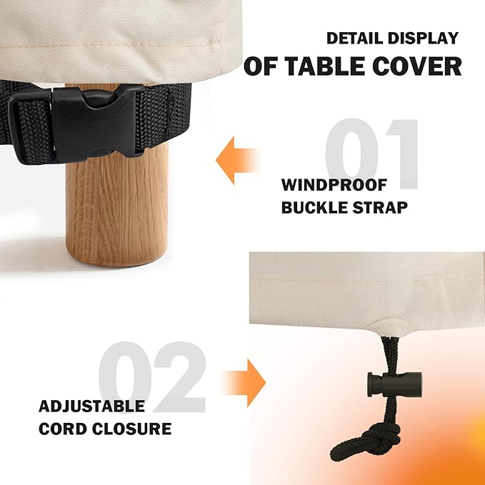 TOHONFOO Rectangular Patio Table Cover - Waterproof Anti-UV Outdoor Dining Table Cover - Outdoor Patio Furniture Cover 75" L x 40" W x 6" H, Beige