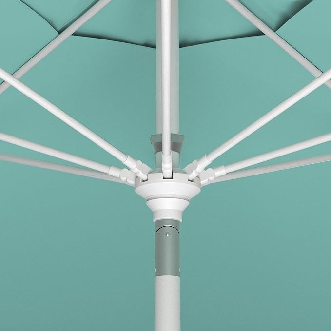 California Umbrella 11Ft Sunbrella Patio Umbrella, Fiberglass Ribs, Hand-Crank, Tilt-Collar, White Frame, Aruba Fabric