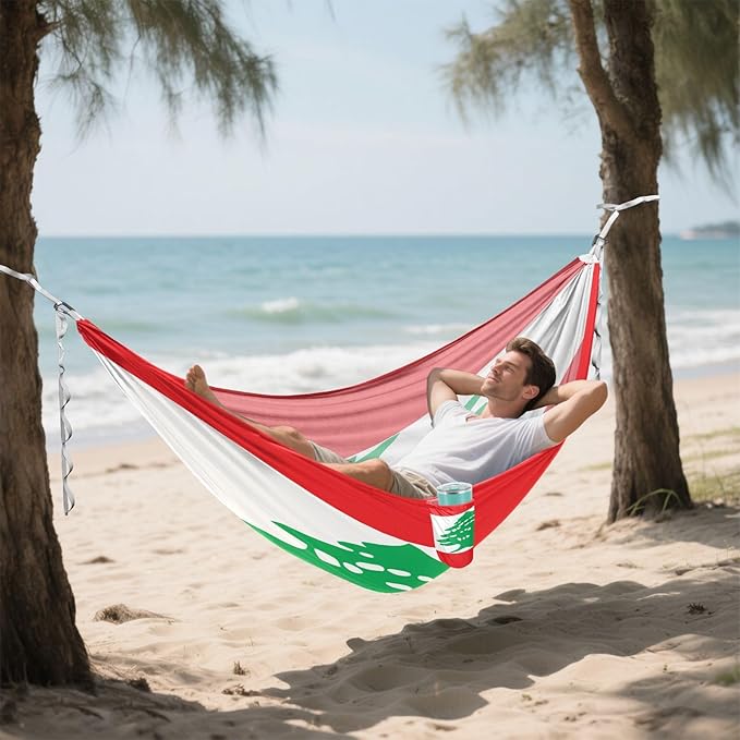 National Flag of Lebanon Hammocks with Portabl Carry Bag Backyard Hammock for Indoor Outdoor Patio