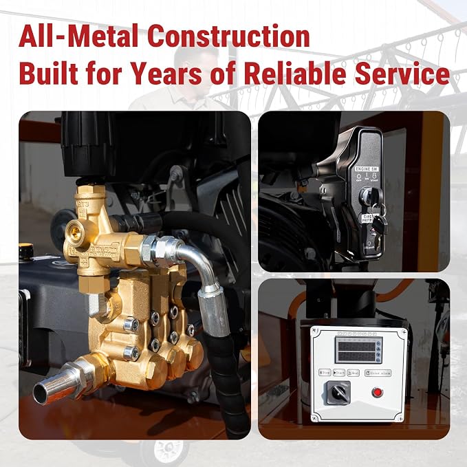 4000 PSI Hot Water Pressure Washer, 4.0 GPM, 420cc Gas Engine with AR Pump, Commercial Heavy-Duty Power Washer for Trucks, Machinery, Concrete, Industrial Grease Removal