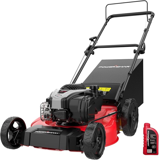 PowerSmart Gas Lawn Mower 21-Inch with 140cc Briggs&Stratton E550 Engine, 3-in-1 with Bagging, High Wheels, Lightweight, Easy Assembly, Cordless Push Lawn Mowers for Garden Yard