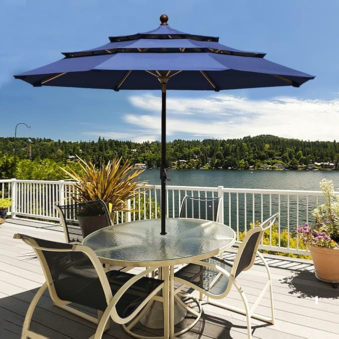 EliteShade USA 10-Year-Non-Fading 9ft 3-Tier Market Patio Umbrella, Commercial Grade Outdoor Table Umbrella with Crank Open, Windproof & UPF 50+ UV Protection, Heavy Duty Ventilation for Garden, Deck, Pool, Backyard, Beach & Bistro, Navy Blue