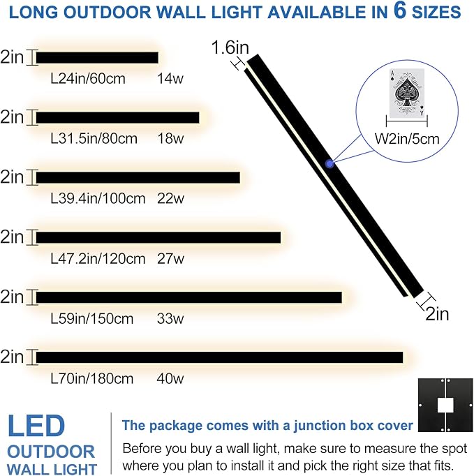 Modern Outdoor Wall Lights, 2 Pack 71 Inch Long Exterior Wall Sconce | LED 3000K Wall Mount Lighting Fixture with Junction Box IP65 Waterproof Outside Light Fixtures for House Garage Front Door