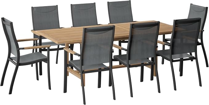 Urban Elements Mykonos 9-Piece Rectangular Patio Furniture Set | 100% Certified Teak | Backyard Furniture, Outside Table and Chairs, Rectangular Outdoor Dining Set