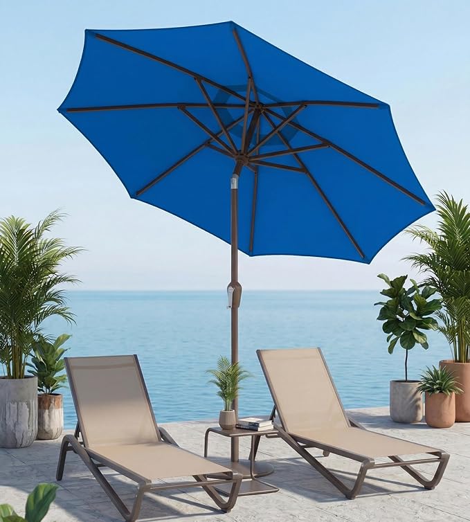 10FT Patio Umbrella, Outdoor Umbrella with Push Button Tilt and Crank, 8 Sturdy Ribs, UV Protection & Waterproof Market Umbrella for Pool, Backyard, Beach,Deck (Royal blue)