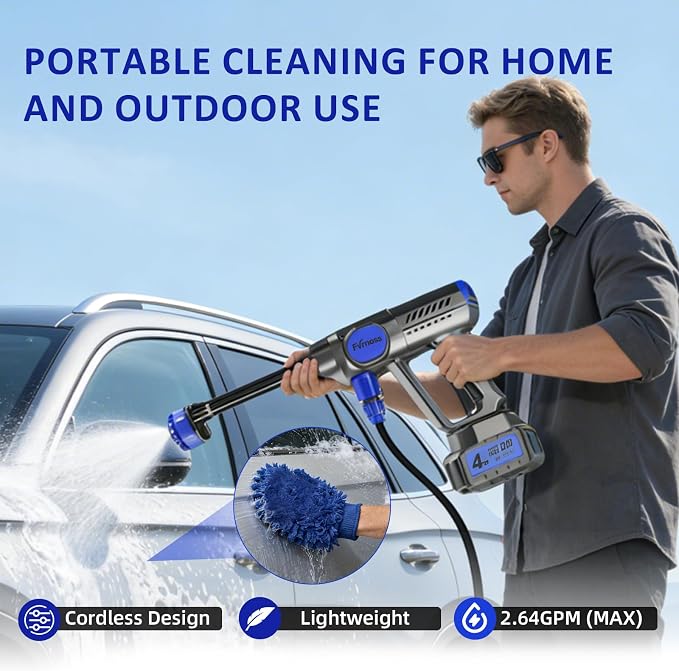 Portable Handheld Cleaning Tool, 6-in-1 Nozzle & Foam Cannon with 32ft Hose for Car & Window Cleaning, Patio, Garden and Home Use with 2-in-1 Water Tank & Storage