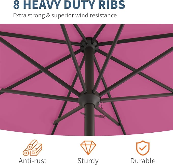 10FT Patio Umbrella, Outdoor Umbrella with Push Button Tilt and Crank, 8 Sturdy Ribs, UV Protection & Waterproof Market Umbrella for Pool, Backyard, Beach,Deck (Rose Pink)