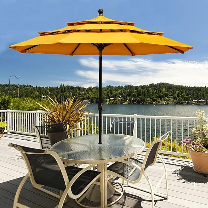 EliteShade USA 10-Year-Non-Fading 9ft 3-Tier Market Patio Umbrella, Commercial Grade Outdoor Table Umbrella with Crank Open, Windproof & UPF 50+ UV Protection, Heavy Duty Ventilation for Garden, Deck, Pool, Backyard, Beach & Bistro, Sunflower Yellow