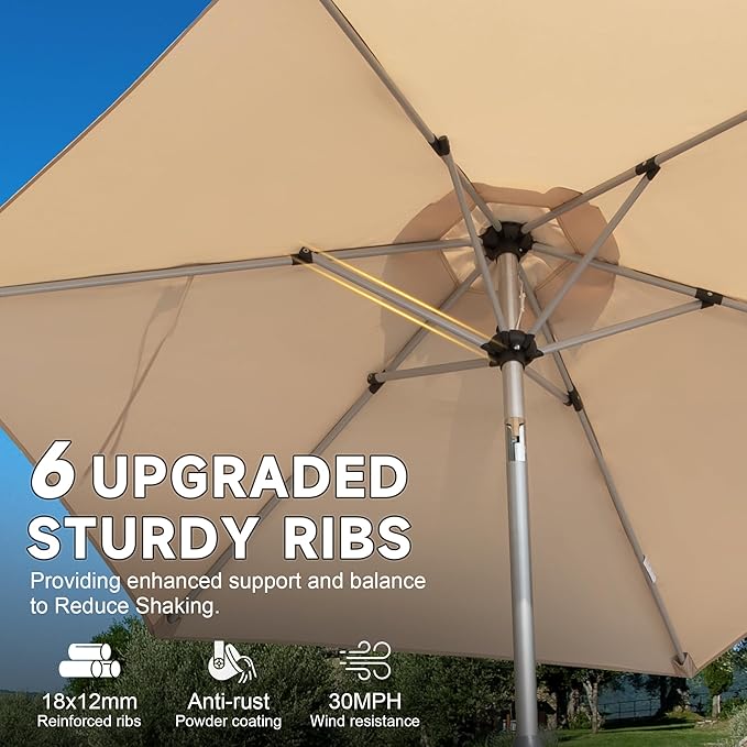 Domi 7.5FT Patio Umbrella Outdoor Market Umbrella with Silver Aluminum Pole, UV Resistant Canopy, Wind Vent, Tilt & Crank System, Perfect for Patio, Garden, Deck, Pool, Outdoor Dining, Beige