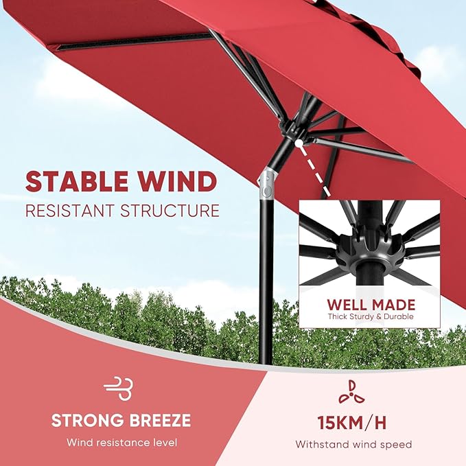 Tempera Patio Market Outdoor Table Umbrella with Push Button Tilt and Crank, Large Sun Umbrella with Sturdy Pole & Fade Resistant Canopy, Easy to Set