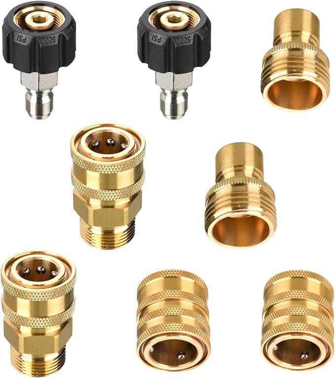 Tool Daily Pressure Washer Adapter Set, M22 14mm to 3/8" Quick Connect Kit for Power Washer, 3/4 Inch to 1/2" Quick Disconnect, 8 Pack