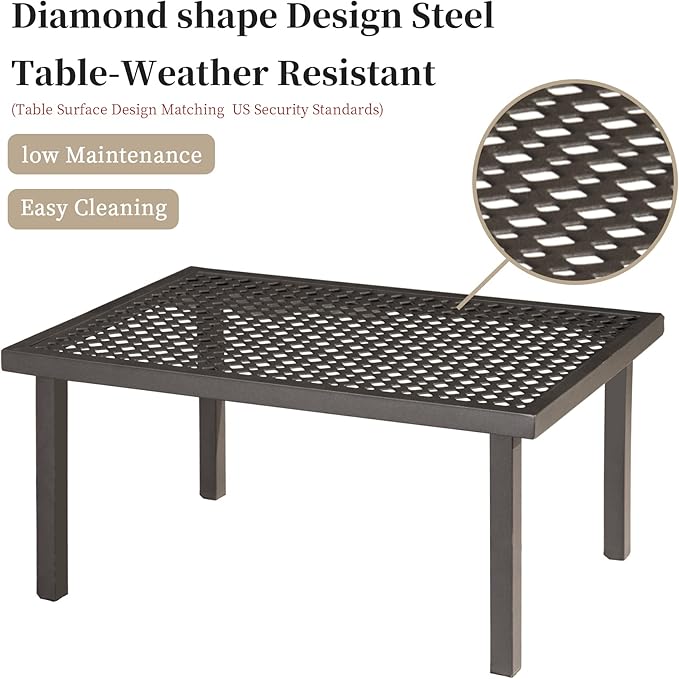 Domi Patio Conversation Set 4 Pieces, Metal Outdoor Patio Furniture with Coffee Table, All-Weather Modern Deep Seating Sofa Set with Cushions (Spring Coil Seat Cushion) -Beige