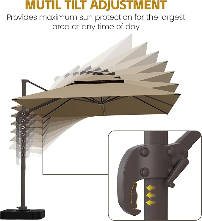 HASLE OUTFITTERS 9x12 FT Patio Cantilever Umbrella with Base, Outdoor Offset Large Rectangular Heavy Duty Double Top Umbrellas with 360° Rotation for Pool Garden Deck，Tan