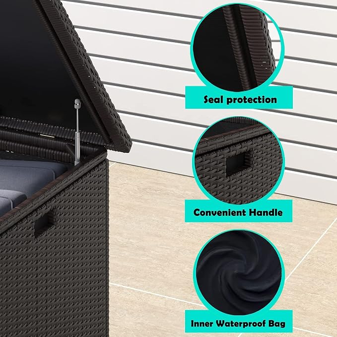 Lepus Large Waterproof Resin Wicker/Rattan Deck Box with Handles, Outdoor Storage Container For Patio, Pool, Garden, 130 Gallons, Brown