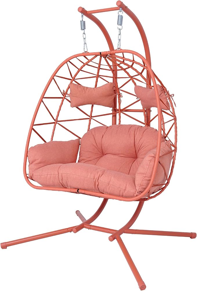 Double Egg-Shaped Hammock Chair, Swing Egg Chair, Wicker Hanging Chair with Removable Washable Cushion