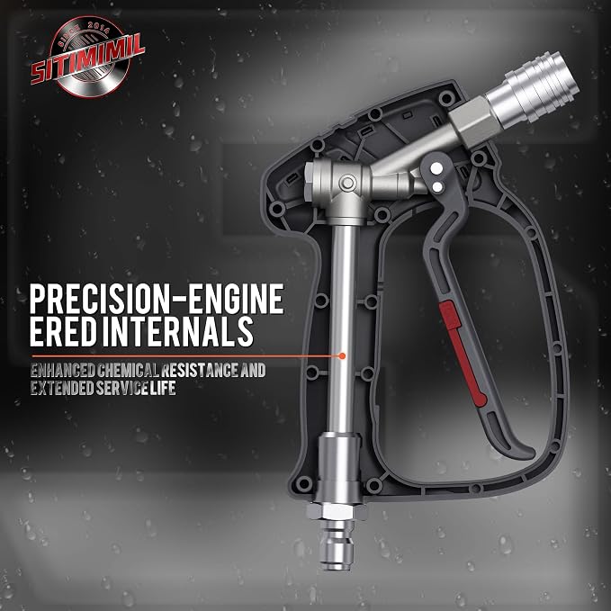 SITIMIMIL® Short Pressure Washer Gun Swivel Pro, Tangle-Free, Power Washer Gun with Self-Locking Spout Design, 3/8" QC Plug to M22-14/15mm (Brass, Stainless Steel, Grey Black)