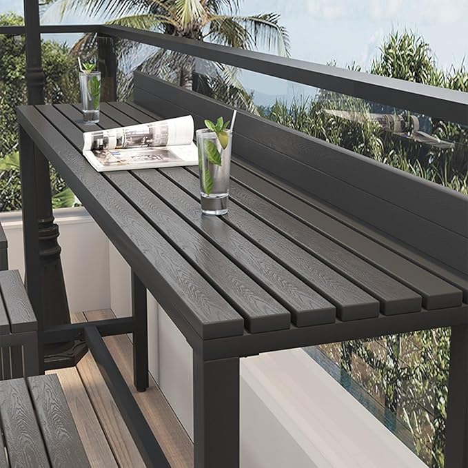 Outdoor Bar Table, Patio Pub Height Table with Anti-Fall Baffle, All-Weather Bar Height Counter Table, Narrow Dining Table for Hot Tub, Garden & Backyard(Color:Black+Black,Size:L-47.2in)