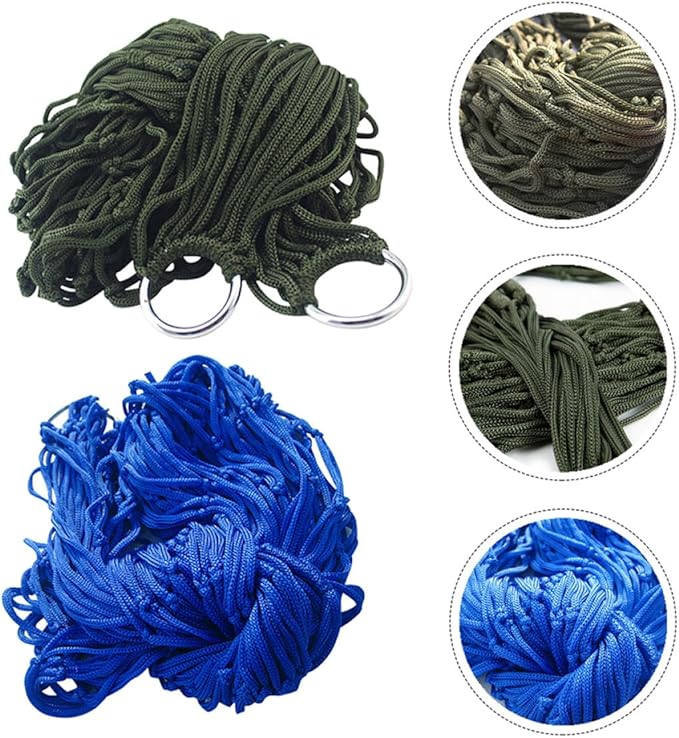 2pcs Nylon Rope Mesh Hammocks Outdoor Hanging Beds Camping Sleeping Swings Portable Lightweight for Backyard Patio Garden Use Random Color